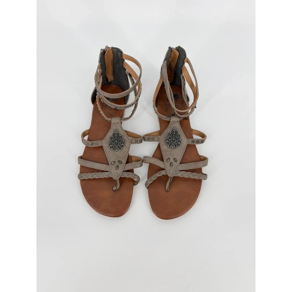 Jillypop Los Angeles Taupe Boho Gladiator Beaded Coin Sandals Womens 9M